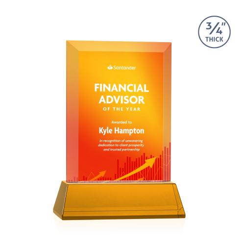Awards and Plaques - Crystal Trophies - Hinton Full Color on Helton Amber Rectangle Crystal Trophy