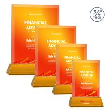Hinton Full Color on Helton Amber Rectangle Crystal Trophy - Crystal Trophies