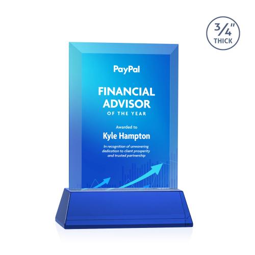 Awards and Plaques - Crystal Trophies - Hinton Full Color on Helton Blue Rectangle Crystal Trophy