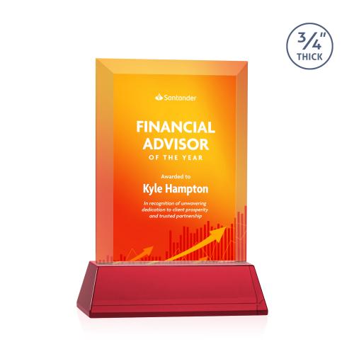 Awards and Plaques - Crystal Trophies - Hinton Full Color on Helton Red Rectangle Crystal Trophy