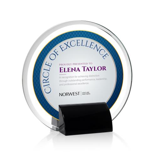 Awards and Plaques - Crystal Trophies - Gaston Full Color Black Circle Crystal Trophy