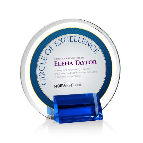 Awards and Plaques - Crystal Trophies - Gaston Full Color Blue Circle Crystal Trophy