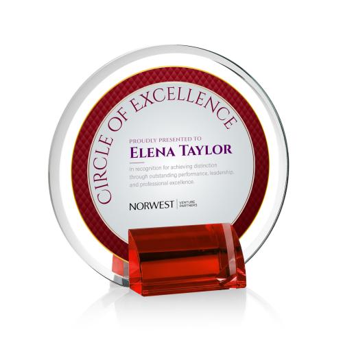 Awards and Plaques - Crystal Trophies - Gaston Full Color Red Circle Crystal Trophy