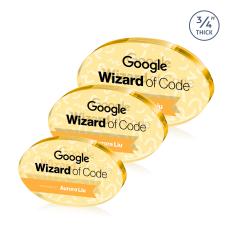 Barlow Oval Full Color Dillon Sided Gold Circle Crystal Trophy - Employee of the Month