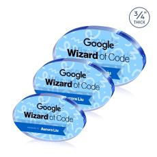 Barlow Oval Full Color Dillon Sided Blue Circle Crystal Trophy - Employee of the Month