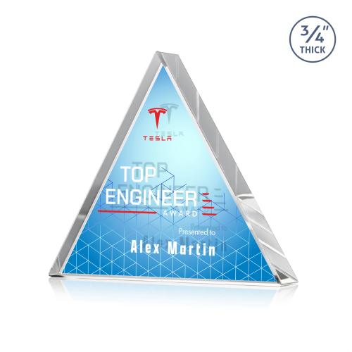 Awards and Plaques - Crystal Trophies - Arriaga Triangle Full Color Dillon Sided Clear Crystal Trophy