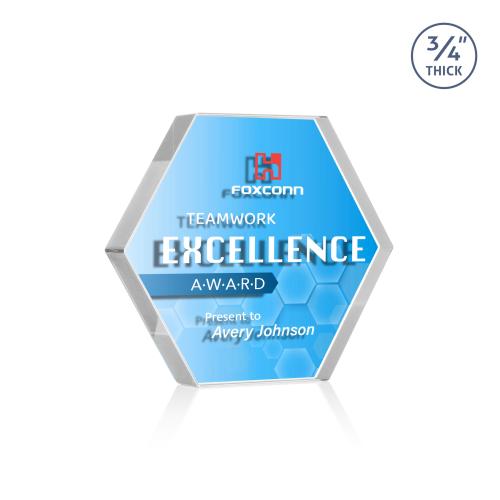 Awards and Plaques - Crystal Trophies - Gilford Hexagon Full Color Dillon Sided Clear Crystal Trophy