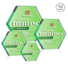 Gilford Hexagon Full Color Dillon Sided Emerald Crystal Trophy - Glass Plaques