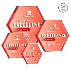 Gilford Hexagon Full Color Dillon Sided  Red Crystal Trophy - Glass Plaques