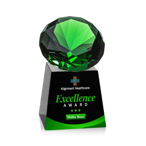 Awards and Plaques - Crystal Trophies - Fortino Full Color Black/Emerald Crystal Trophy
