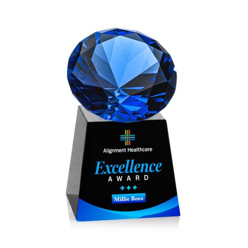 Awards and Plaques - Crystal Trophies - Fortino Full Color Black/Sapphire Crystal Trophy
