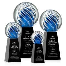 Truong Globe on Tall Crystal Black Glass Trophy - Glass Trophies