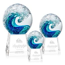 Ocean Wave Globe on Fortino Base Glass Trophy - Glass Trophies