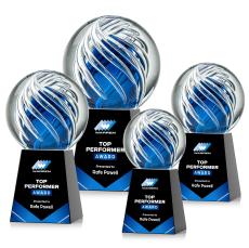 Truong Full Color Globe on Medium Crystal Black Glass Trophy - Glass Trophies