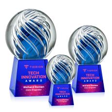 Truong Full Color Globe on Fortino Blue Glass Trophy - Glass Trophies