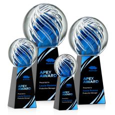 Truong Full Color Globe on Tall Crystal Black Glass Trophy - Glass Trophies