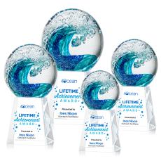 Ocean Wave Full Color Globe on Medium Crystal Base Glass Trophy - Glass Trophies