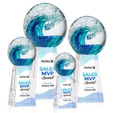 Ocean Wave Full Color Globe on Tall Crystal Base Glass Trophy - Glass Trophies