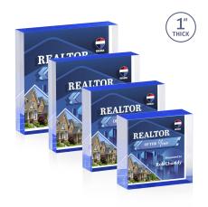 Franks Full Color Dillon Sided Blue Square / Cube Acrylic Trophy - Employee of the Month