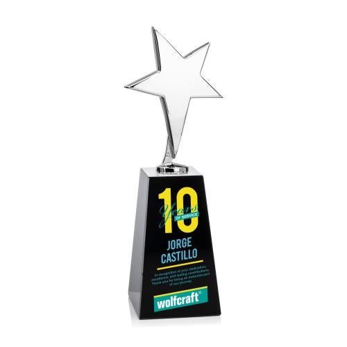 Awards and Plaques - Crystal Trophies - Spicer Chrome Star Full Color on Tall Base Black Crystal Trophy