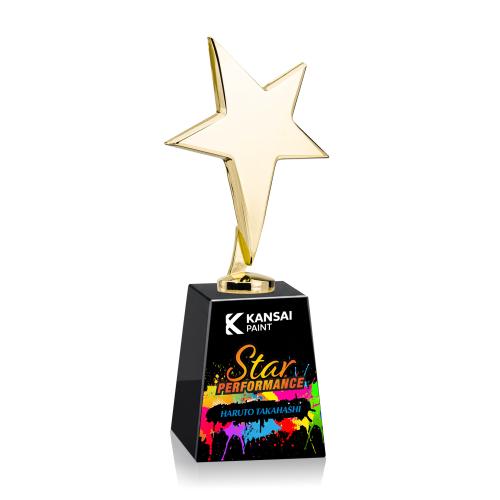 Awards and Plaques - Custom Trophies - Spicer Gold Star Full Color on Medium Crystal Black Metal Trophy