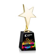 Spicer Gold Star Full Color on Medium Crystal Base Black Metal Trophy - Trophies