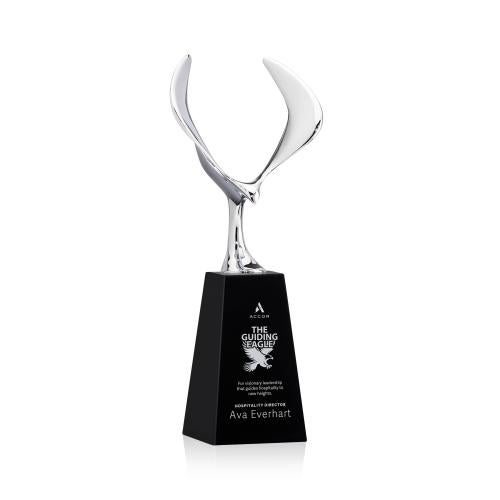 Awards and Plaques - Crystal Trophies - Maverick Eagle on Tall Crystal - Black