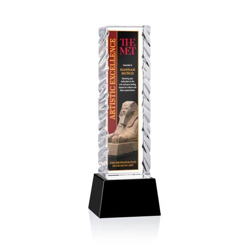 Awards and Plaques - Crystal Trophies - Arezzo Full Color on Base Black Towers Crystal Trophy