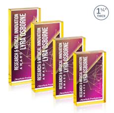 Colebrook Full Color Dillon Sided Gold Rectangle Crystal Trophy - Custom Trophies