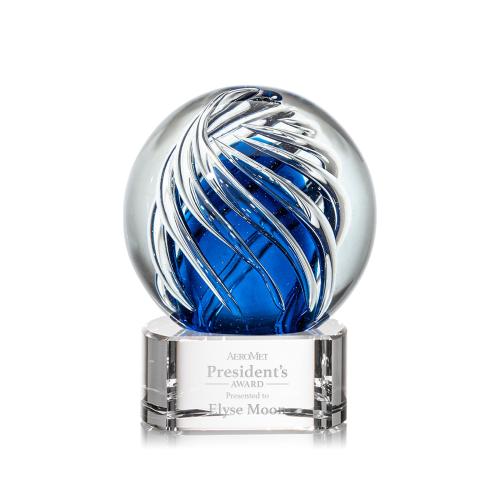 Awards and Plaques - Glass Trophies - Art Glass Trophies - Truong on Half Round Base Clear Globe Glass Trophy