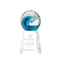 Ocean Wave Globe on Medium Crystal Base Glass Trophy