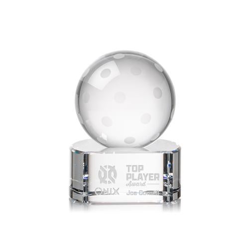 Awards and Plaques - Crystal Trophies - Pickleball Globe on Half Round Base Crystal Trophy