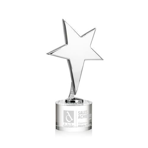 Trophies - Premium Metal Trophies - Spicer Chrome Star on Round Base - Clear
