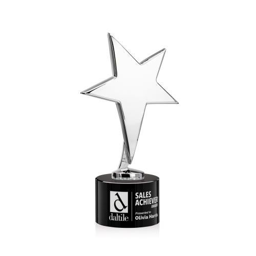 Trophies - Premium Metal Trophies - Spicer Chrome Star on Round Base - Black