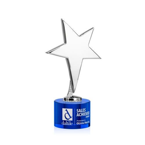 Trophies - Premium Metal Trophies - Spicer Chrome Star on Round Base - Blue