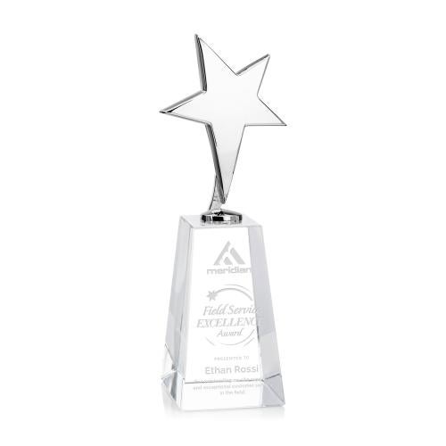 Trophies - Premium Metal Trophies - Spicer Chrome Star on Tall Crystal Base - Clear