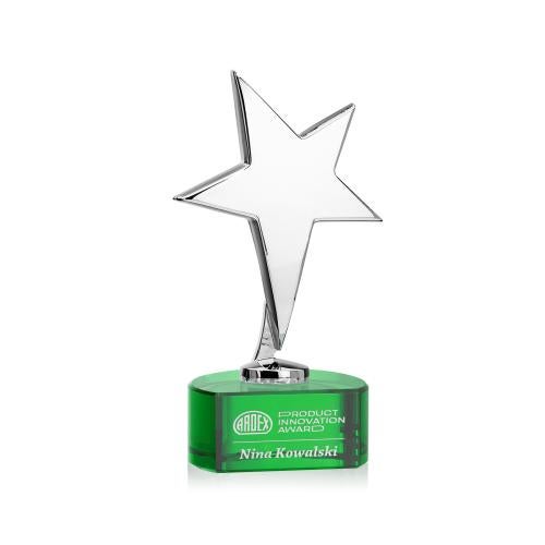 Trophies - Premium Metal Trophies - Spicer Chrome Star on Half Round Base - Green