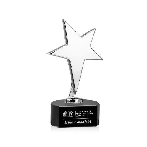 Trophies - Premium Metal Trophies - Spicer Chrome Star on Half Round Base - Black