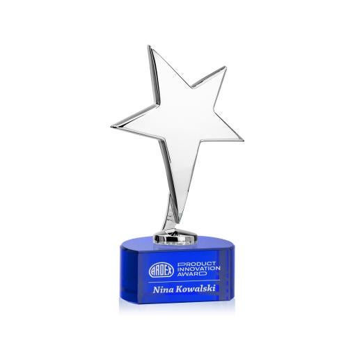 Trophies - Premium Metal Trophies - Spicer Chrome Star on Half Round Base - Blue