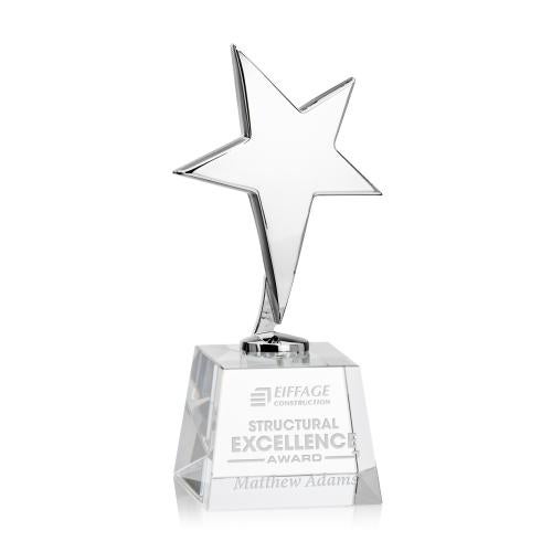Trophies - Premium Metal Trophies - Spicer Chrome Star on Small Crystal Base - Clear