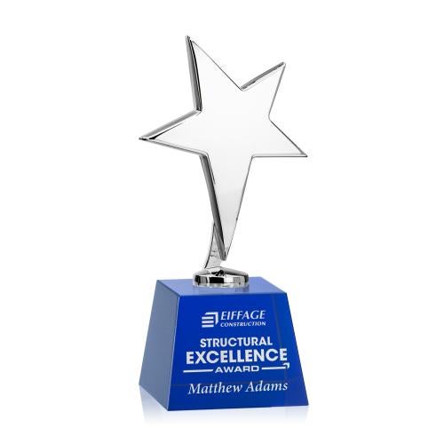 Trophies - Premium Metal Trophies - Spicer Chrome Star on Small Crystal Base - Blue