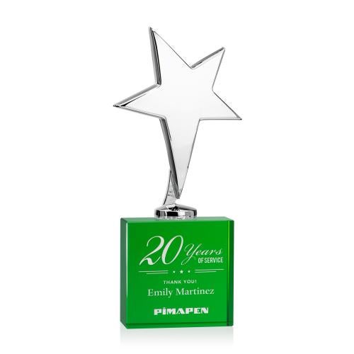 Trophies - Premium Metal Trophies - Spicer Chrome Star on Woodlawn Base - Green