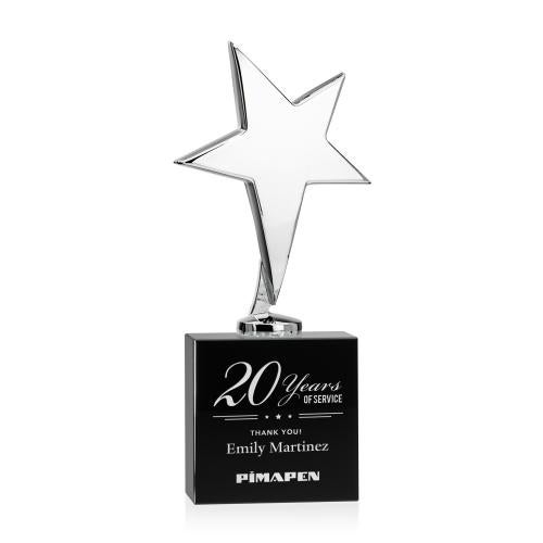 Trophies - Premium Metal Trophies - Spicer Chrome Star on Woodlawn Base - Black