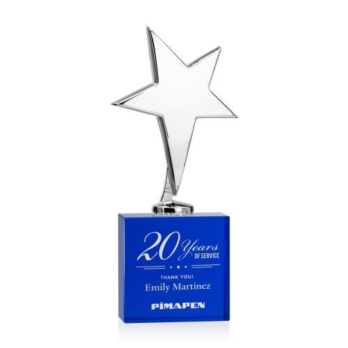 Trophies - Premium Metal Trophies - Spicer Chrome Star on Woodlawn Base - Blue