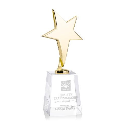 Trophies - Premium Metal Trophies - Spicer Gold Star on Medium Crystal Base - Clear