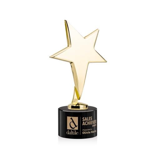 Trophies - Premium Metal Trophies - Spicer Gold Star on Round Base - Black