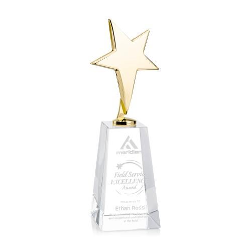 Trophies - Premium Metal Trophies - Spicer Gold Star on Tall Crystal Base - Clear