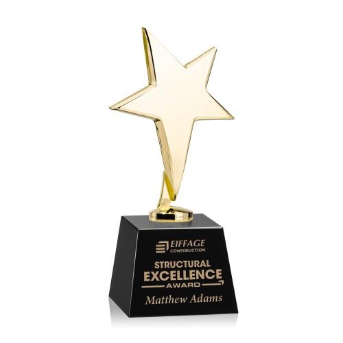 Trophies - Premium Metal Trophies - Spicer Gold Star on Small Crystal Base - Black