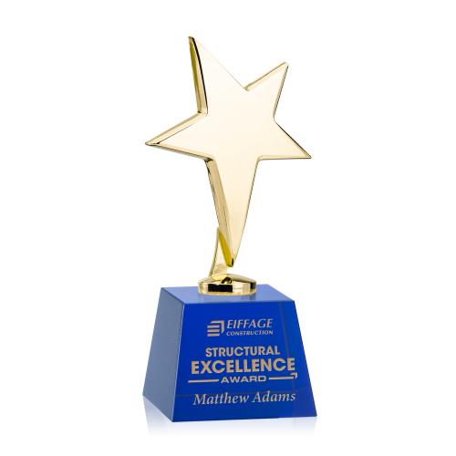 Trophies - Premium Metal Trophies - Spicer Gold Star on Small Crystal Base - Blue