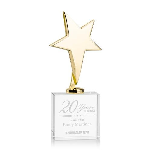 Trophies - Premium Metal Trophies - Spicer Gold Star on Woodlawn Base - Clear